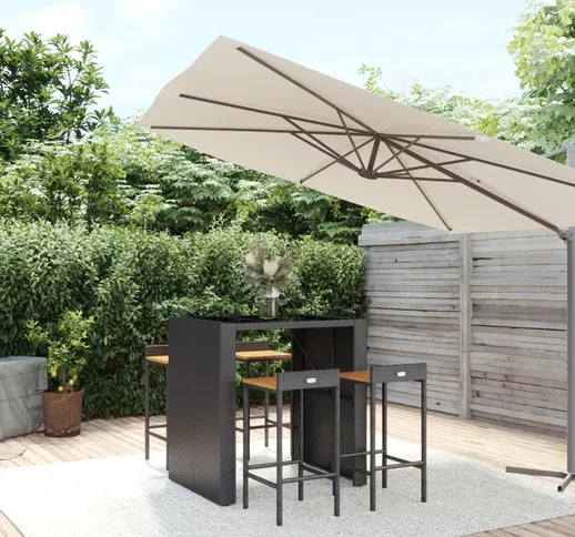 vidaXL Set Bar Giardino 5 pz Nero Polyrattan e Legno Massello Acacia