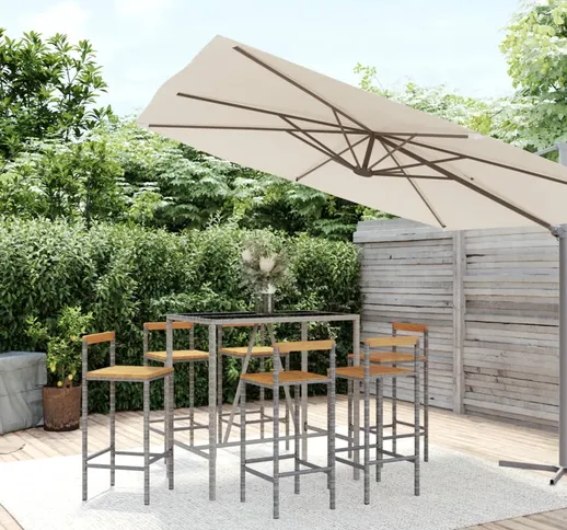 vidaXL Set Bar Giardino 7pz Grigio Polyrattan e Legno Massello Acacia