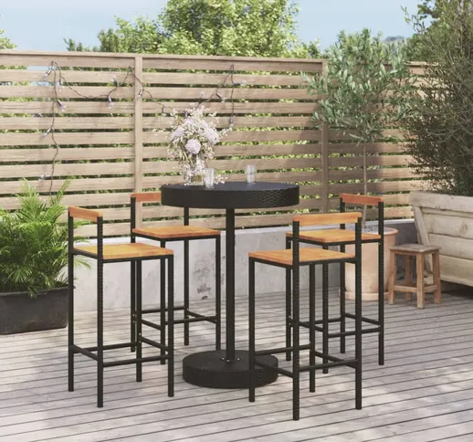 vidaXL Set Bar Giardino 5 pz Nero Polyrattan e Legno Massello Acacia