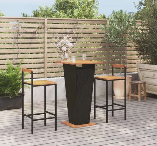 vidaXL Set Bar Giardino 3 pz Nero Polyrattan e Legno Massello Acacia