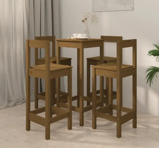 vidaXL Set da Bar 5 pz Miele in Legno Massello di Pino