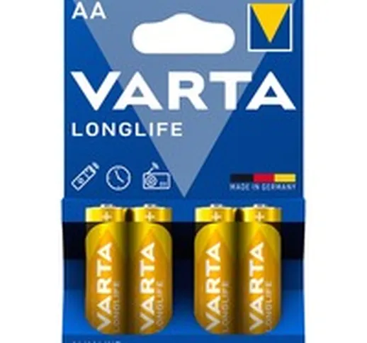 Longlife, Batteria Alcalina, AA, Mignon LR6, 1.5V, Blister da 4, Made in Germany