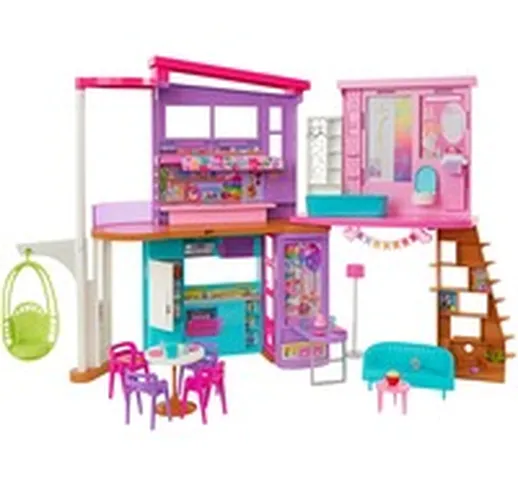 Casa di Malibu (106 cm) playset casa delle bambole con 2 piani, 6 stanze, ascensore altale...