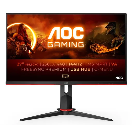 Aoc gaming monitor 27`` q27g2u/bk 2560x1440 pixel quad hd led tempo di risposta 1 ms frequ...