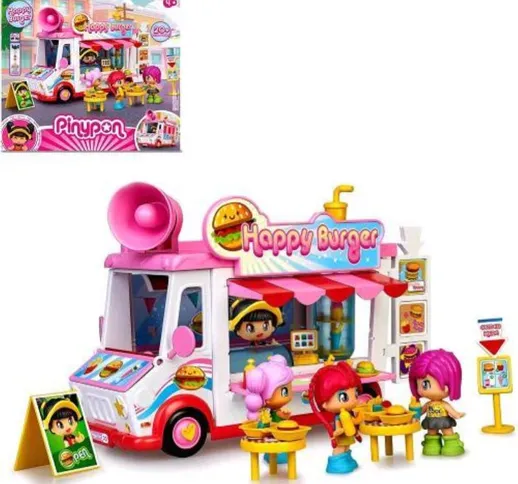  pinypon happy burger playset ristorante e veicolo con 1 bambola e accessori