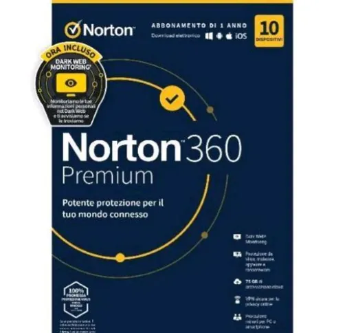 Norton 360 premium 2022 75gb it 1 user 10 device 12mo generic rsp mm gum