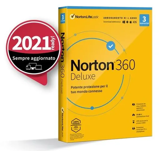 NORTON 360 Deluxe 2021 - 3 Dispositivi 12 Mesi 25GB - IT Box 21397693