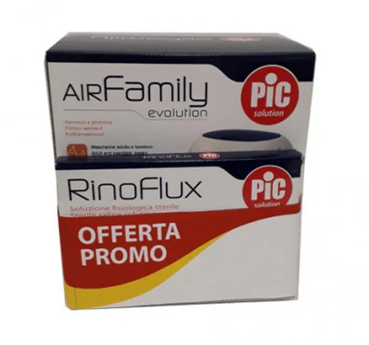 Bundle Promo Con Aerosol Air Family Evo + Rinoflux 2ml 20pz+ Rinoflux 5ml 20pz - Pikdare S...
