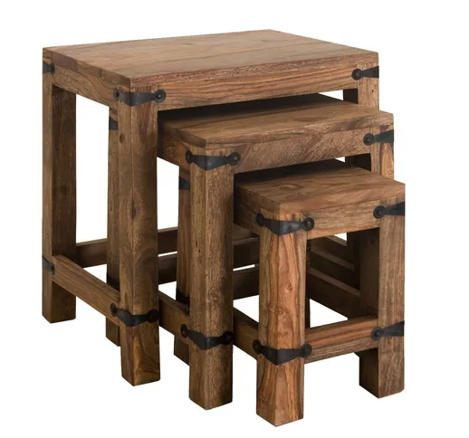 tavolo d'appoggio in legno di Sheesham / palissandro 40x30x45 grigio scuro oliato LEEDS #2...