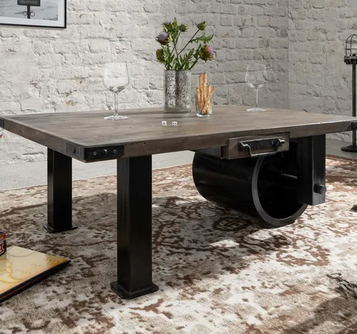 tavolino da salotto in legno di Mango 110x80x43 grigio scuro laccato RAILWAY #205