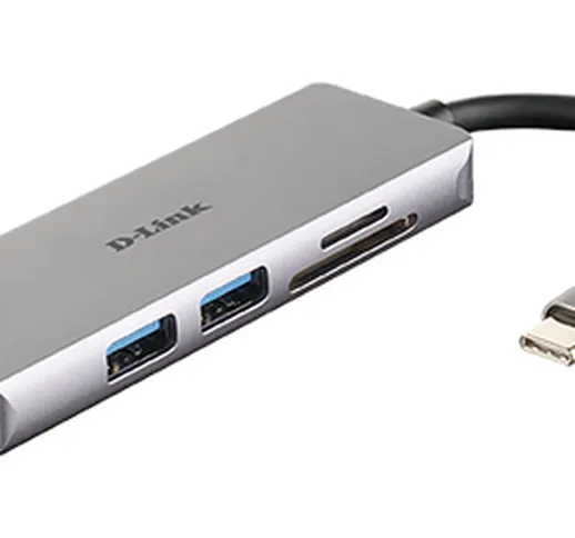 D-LINK HUB USB-C 5-IN-1 CON HDMI E LETTORE CARD SD/MICRO SD, USCITE: HDMI x1, USB 3.0 x2,...