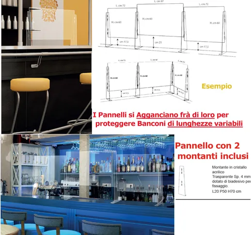 Barriera Parafiato per spazi ristorante, bar in plexiglass Modulabile 72xh60 cm - spessore...