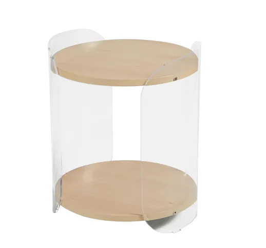 Tavolinetto, comodino in metacrilato Trasparente ALVIN 41x41xh49 cm con ripiano in legno n...
