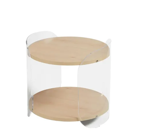 Tavolinetto, comodino in metacrilato Trasparente ALVIN 41x41xh39 cm con ripiano in legno n...