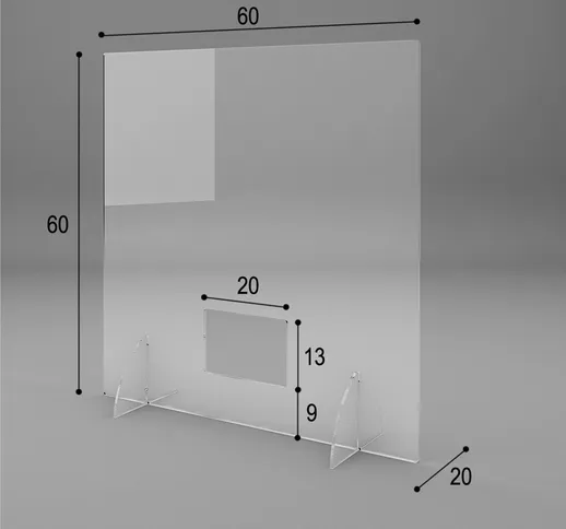 Schermo Protettivo parafiato da tavolo larghezza 60 cm in plexiglass 60x20xh60 cm - con pa...