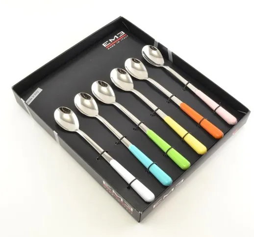 Set Cucchiaini da Bibita 6 pezzi 6 colori BRIO in acciaio 18/C in confezione Regalo Colori