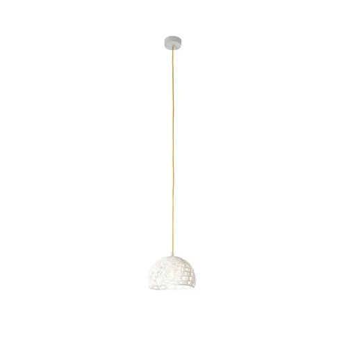 Lampada da Soffitto Trama 2 colore bianco Altezza 14 cm Diametro 21 cm, realizzata in lapr...