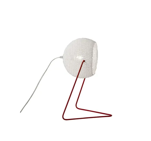 Lampada da Tavolo Trama T1 colore bianco Altezza 16 cm Diametro 21 cm, realizzata in accia...