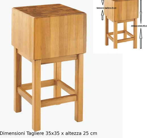 Ceppo in Legno massello con piedistallo 35x35x25xh 90 cm peso 30 kg in legno di Acacia sta...