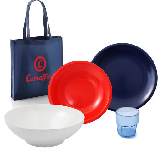 Set Camping 14 pezzi per 4 persone con borsa colore Blu