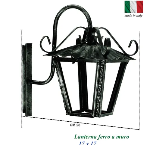 Lanterna con Braccio In ferro Battuto 17x17 cm - Attacco Lampada E 27 interno esterno con...