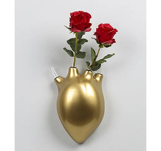 Vaso da Parete portafiori in resina BATTITI 14x9xh23 cm - forma di cuore umano colore oro...