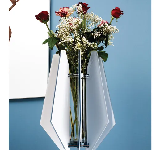 Vaso d'arredo, portafiori in crystalplex DIAMANTE 32xh45cm- con vaso interno in vetro colo...