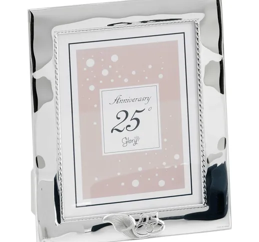 Portafoto rettangolare 25 anni anniversario Bianco cordoncino 18X23 PER FOTO 15x20 cm PVD...