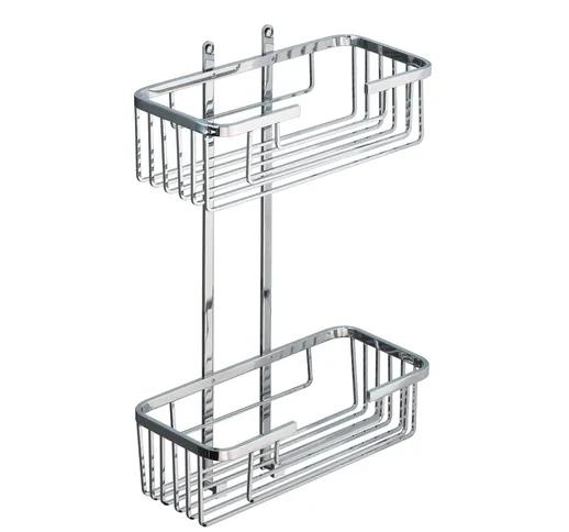 Mensola doccia un due piani - Fissaggio a Parete 27x12xh49 cm ottone cromato altezza grigl...