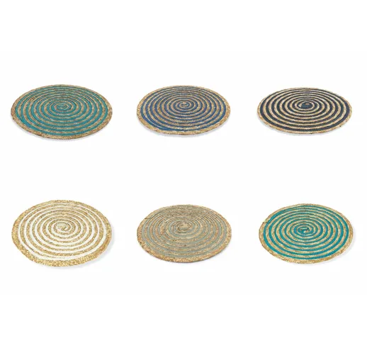 set 6 TOVAGLIETTE Spiral in Rafia Assortito, diametro 38 x altezza 0.003 cm