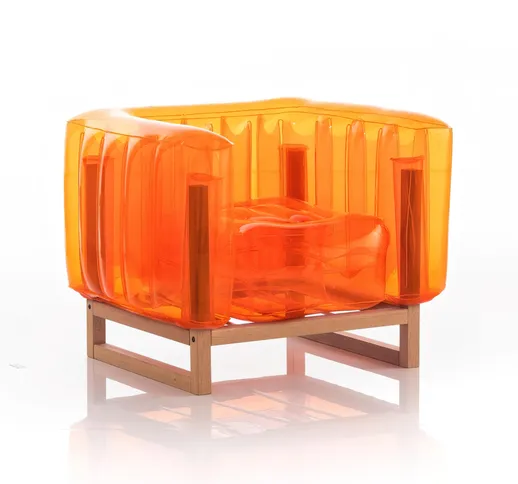 Poltrona EKO gonfiabile con telaio in legno e TPU Crystal Orange YOMI, 76,5x83xH69,5 cm ri...