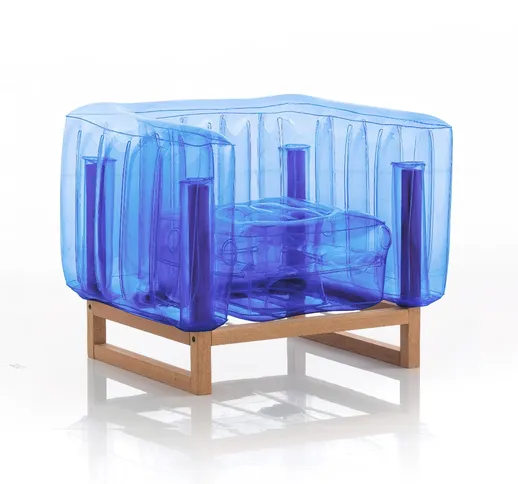 Poltrona EKO gonfiabile con telaio in legno e TPU Crystal Blue YOMI, 76,5x83xH69,5 cm rici...