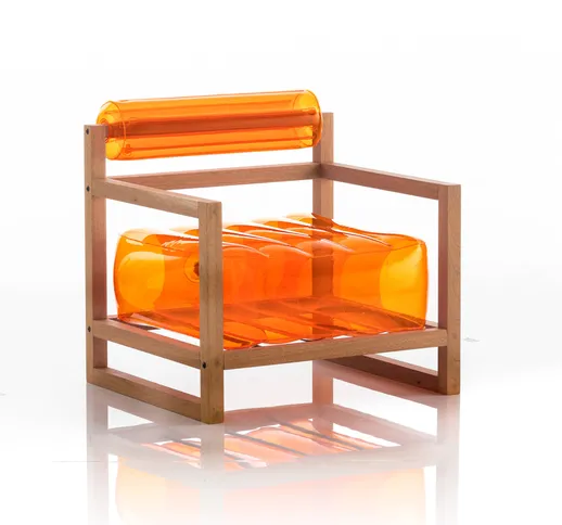 Poltrona gonfiabile con telaio in legno e PVC Crystal Orange YOKO, 62x70xH70 cm, peso sopp...