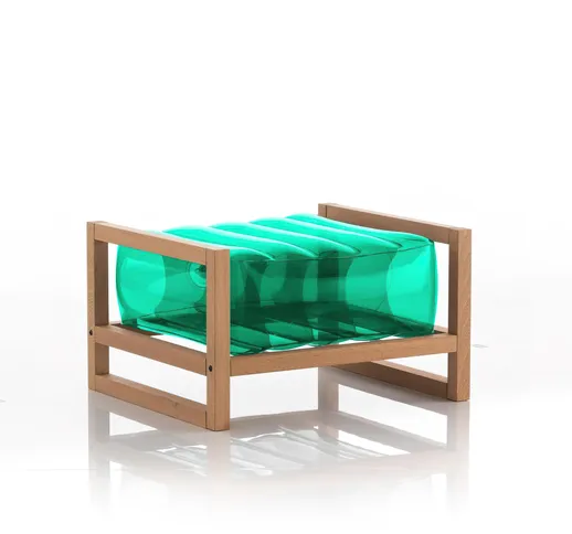 Pouf EKO gonfiabile con telaio in legno e TPU Crystal Green YOKO, 62x70xH40 cm riciclabile...