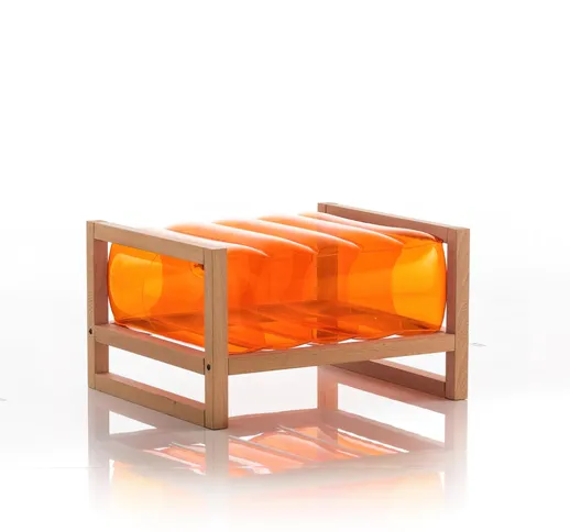 Pouf EKO gonfiabile con telaio in legno e TPU Crystal Orange YOKO, 62x70xH40 cm riciclabil...