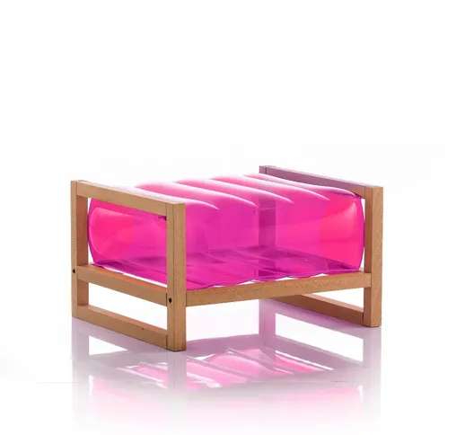Pouf EKO gonfiabile con telaio in legno e TPU Crystal Pink YOKO, 62x70xH40 cm riciclabile,...