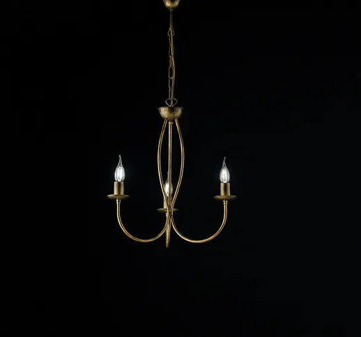 Lampadario Botte in ferro laccato marrone con decorazione oro 3 luci , altezza 50 Cm, Cavo...