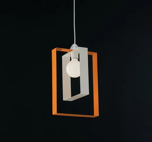 Sospensione Duplo in ferro laccata bianco e arancio 1 luce, altezza 40 Cm, Cavo allungabil...