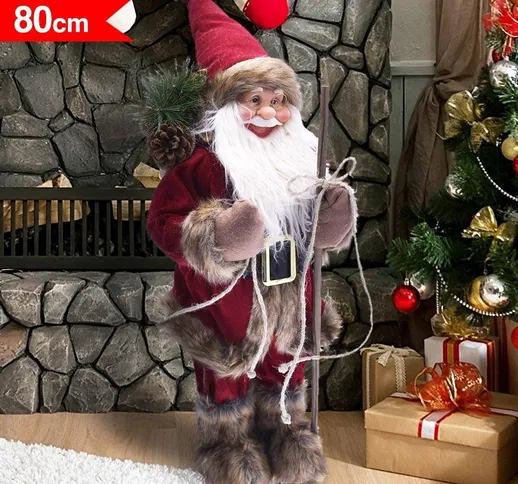 BABBO NATALE NORDICO 80CM IN PLASTICA VESTITI IN TESSUTO DECORAZIONE NATALIZIA