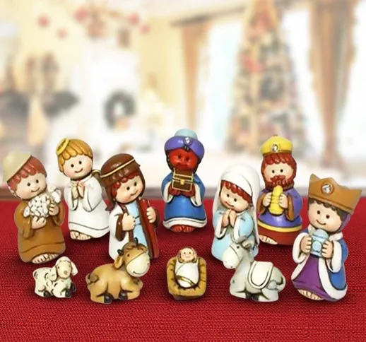 SET NATIVITA BAMBINI PER PRESEPE NATALE STATUINE PRESEPIO IN RESINA 7CM 11PZ