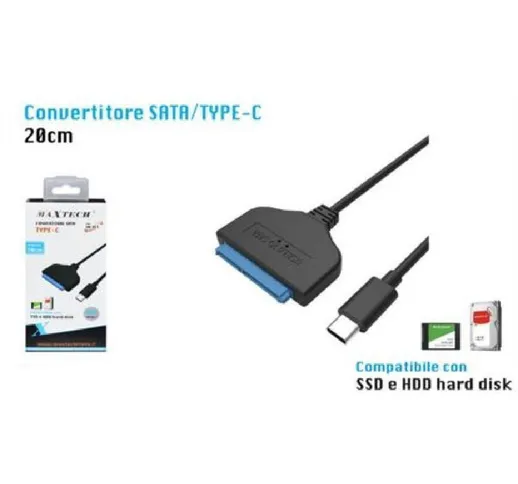 CAVO CONVERTITORE SATA TYPE-C 20CM ADATTATORE SSD/HDD HARD DISK MAXTECH SA-TC01
