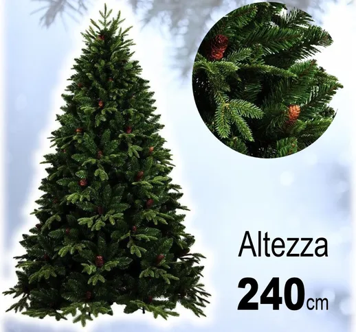 ALBERO DI NATALE FOLTO ARTIFICIALE 240CM VERDE CON PIGNE 1444 RAMI BASE A CROCE