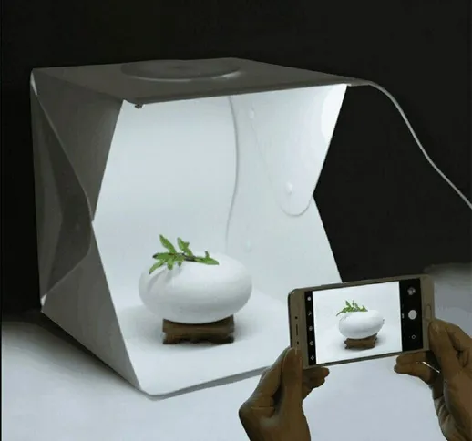 STUDIO SET FOTOGRAFICO PORTATILE GRANDE 30CM LIGHT BOX CON LUCI LED 2 SFONDI