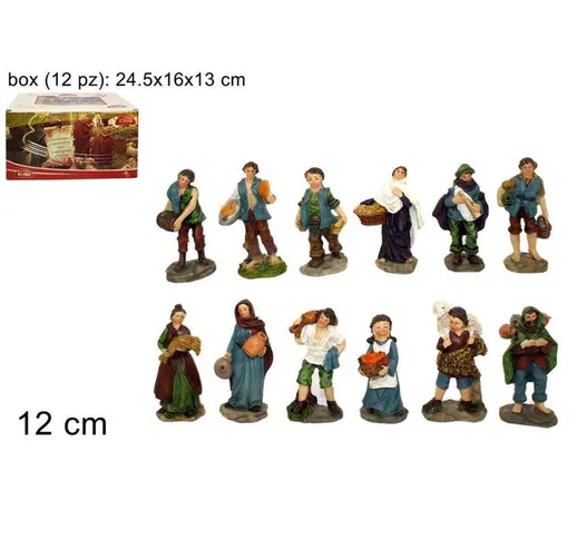 SET 12 PEZZI PASTORI STATUINE PRESEPE ASSORTITI PRESEPIO DI NATALE ALTEZZA 12CM