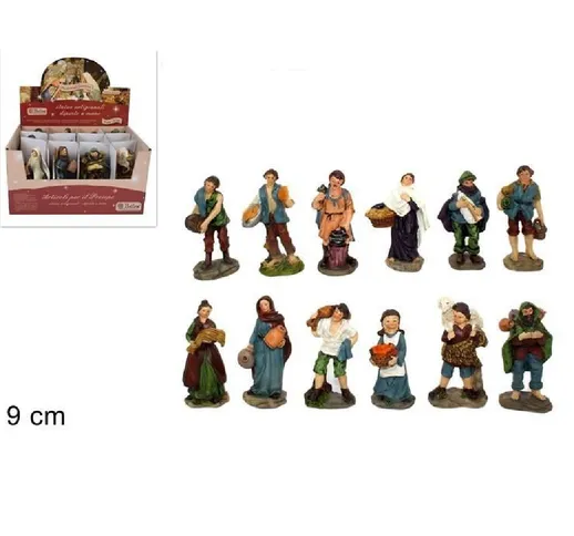 SET 12 PEZZI PASTORI STATUINE PRESEPE ASSORTITI PRESEPIO DI NATALE ALTEZZA 9 CM