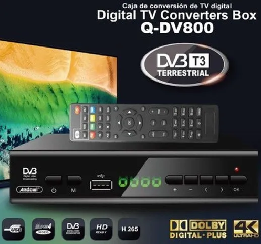 DECODER DIGITALE TERRESTRE DVB T3 HD 4K DOLBY H.265 USB SCART LAN Q-DV800