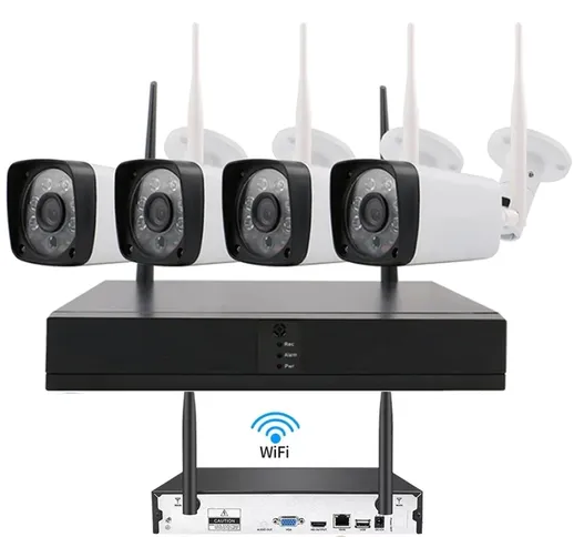 KIT DVR WIRELESS WIFI 4 CANALI SISTEMA REGISTRAZIONE CCTV HD 4 TELECAMERA Q-S4I