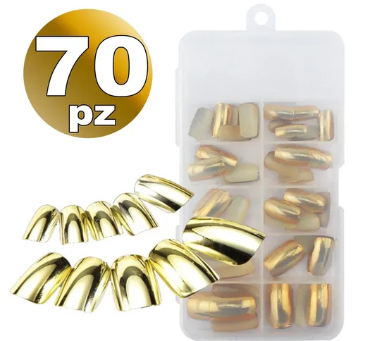 SET 70 TIPS TIP PER MANI ORO MEZZE FRENCH RICOSTRUZIONE UNGHIE FINTE NAIL ART