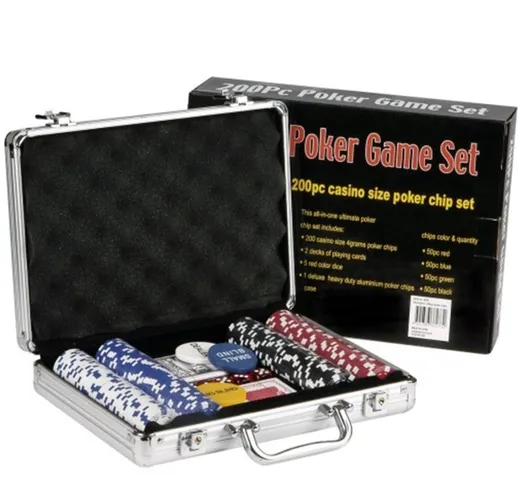 SET KIT 200 POKER FICHES CHIPS VALIGETTA CARTE GIOCO TAVOLO TEXAS HOLDEM DEALER