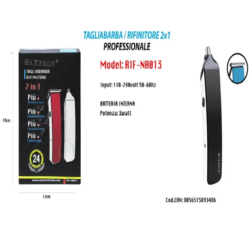 RASOIO RIFINITORE TAGLIABARBA 2X1 PROFESSIONALE DI PRECISIONE PER PELI NASO BARBA RIF-NA01...